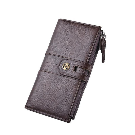Men's Pu Leather Long Wallet with Mobile Phone Bag