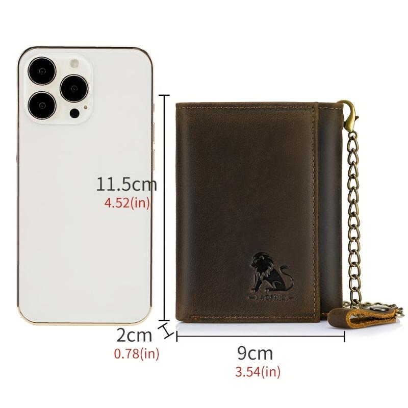 Men's Leather RFID Wallet Chain Trifold Wallet Large Capacity Card Holder