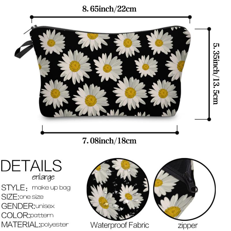 Daisy Pattern Cosmetic Bag Zipper Portable Makeup Bag
