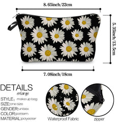 Daisy Pattern Cosmetic Bag Zipper Portable Makeup Bag