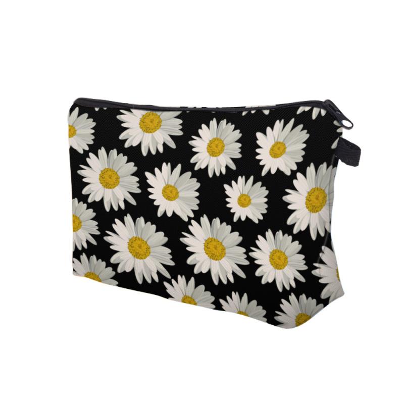 Daisy Pattern Cosmetic Bag Zipper Portable Makeup Bag