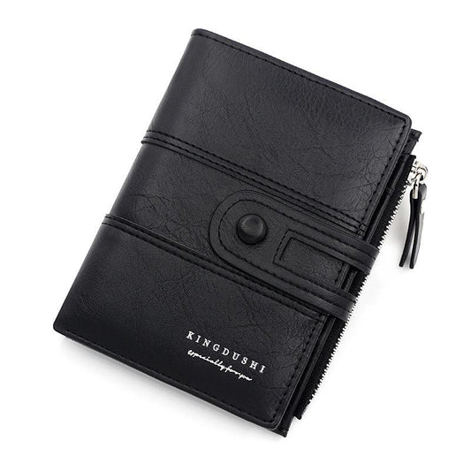 Men's Short Wallet Zip Card Slots Zipper Snap Button Multifunctional