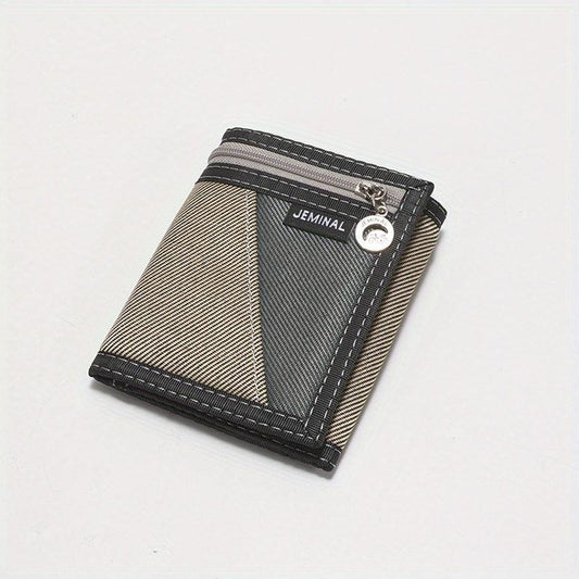 Men's Canvas Trifold Chain Wallet Zipper Pocket