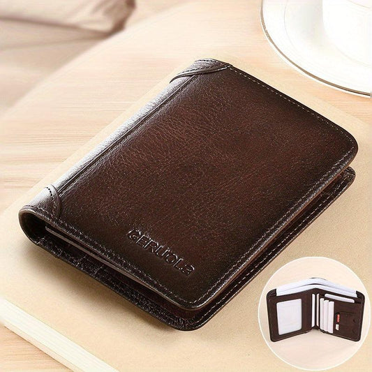 Men's Leather Card Holder Short Wallet Retro Style Credit ID Insert Wallet