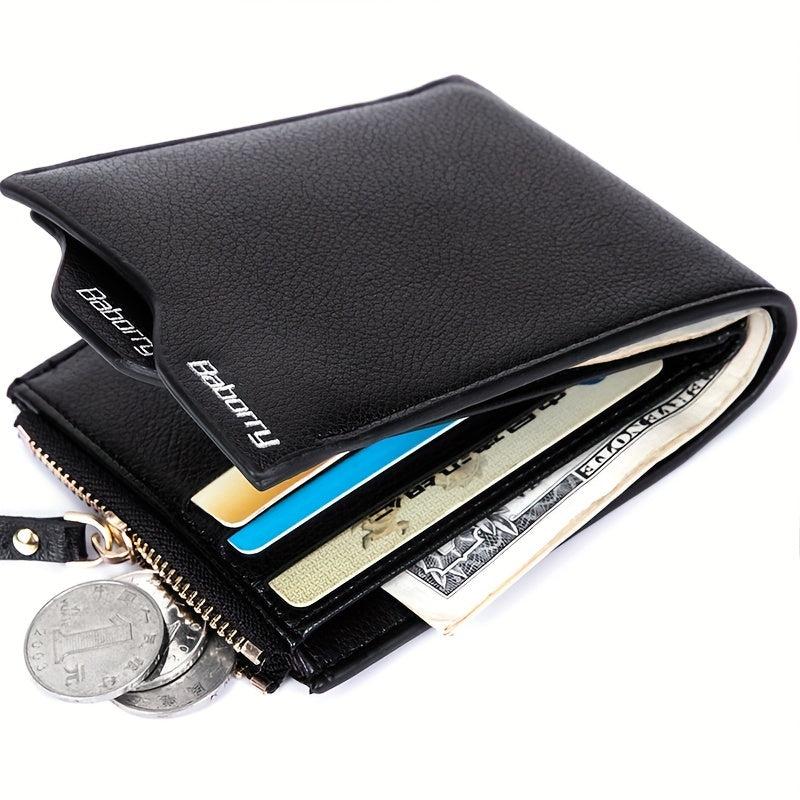 Men's Short Zip Leather Wallet with Money Clip