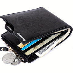 Men's Short Zip Leather Wallet with Money Clip