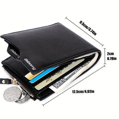 Men's Short Zip Leather Wallet with Money Clip
