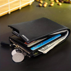 Men's Short Zip Leather Wallet with Money Clip