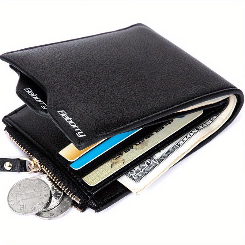 Men's Short Zip Leather Wallet with Money Clip