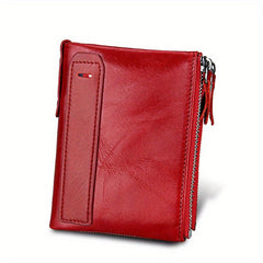Men's RFID Blocking Leather Short Wallet with Zipper and Snap Button