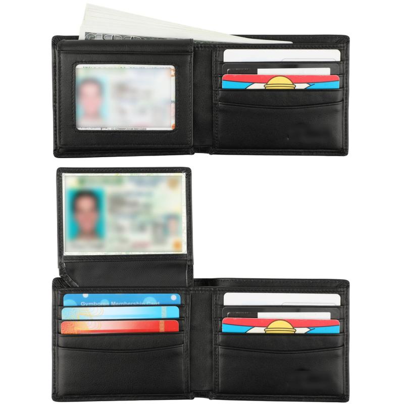 RFID Blocking Leather Bifold Wallet for Men with 2 ID Windows