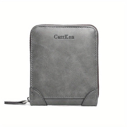Men's Business PU Leather Short Wallet Zipper Coin Purse Money Clip