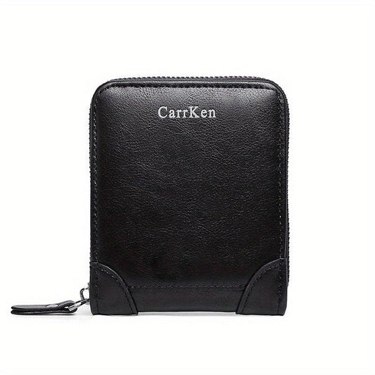 Men's Business PU Leather Short Wallet Zipper Coin Purse Money Clip