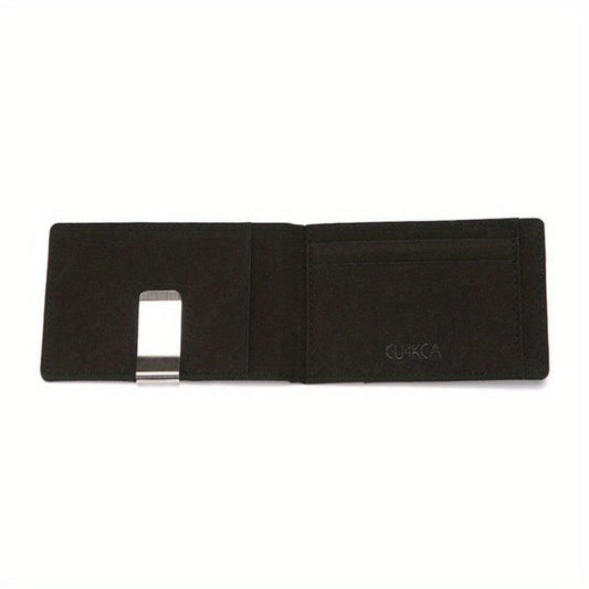 RFID Blocking Card Holder Stainless Steel Money Clip Men's PU Leather Wallet