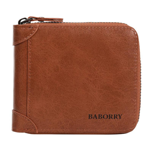 Men's PU Leather Wallet Vintage Zipper Card Holder Travel Storage
