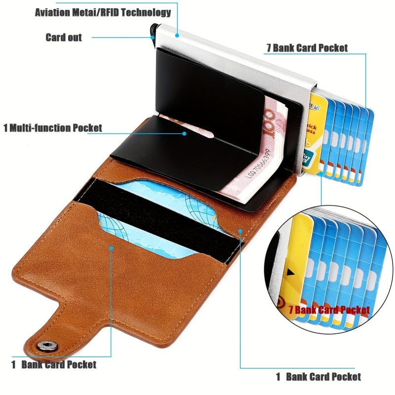 RFID Blocking Wallet Men PU Leather Credit Card Holder Anti Theft Technology