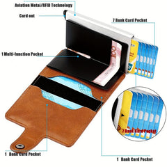 RFID Blocking Wallet Men PU Leather Credit Card Holder Anti Theft Technology