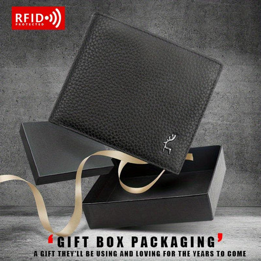 Men's Leather Short Wallet Money Clip RFID Anti Theft