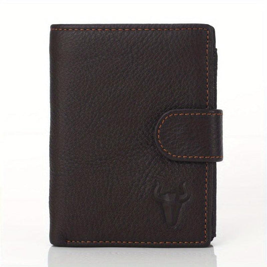 Men's Leather Wallet Large Capacity Card Holder Snap Button Vertical Wallet