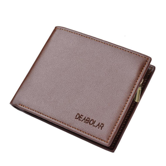 Men's Trifold Zipper Short Wallet PU Leather Money Clip