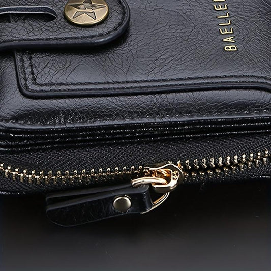 Men's Vintage Leather Short Wallet Bifold Zipper Coin Purse