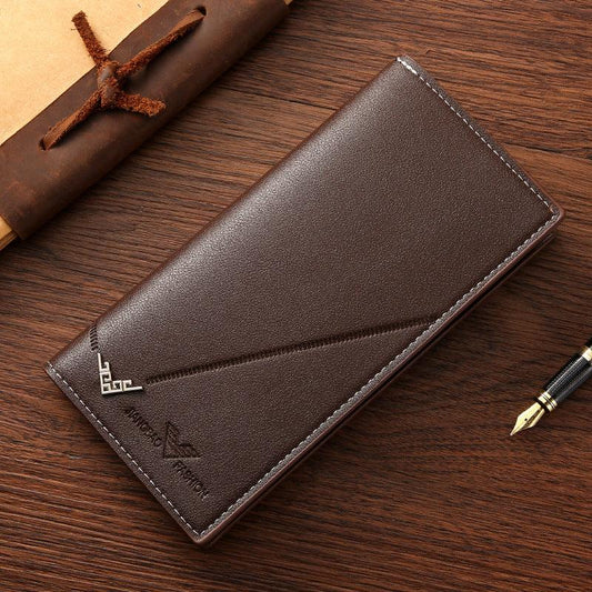Men's Soft Leather Long Wallet Money Clip Clutch