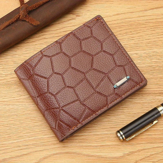 Men's PU Leather Short Wallet Stone Pattern Horizontal Wallet