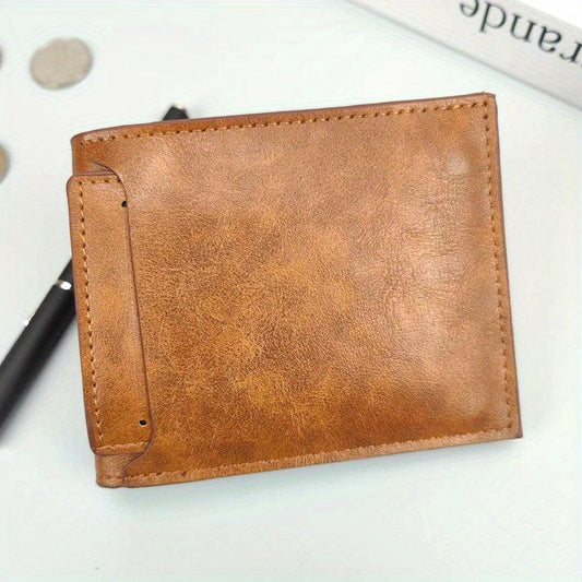 Men's Leather Short Wallet With ID Holder Card Holder Purse