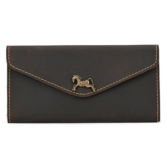 Men's Crazy Horse Leather Long Wallet Vintage Phone Bag Clutch Money Clip