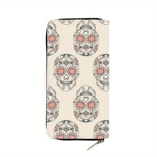 Men's Skull Pattern Zipper Clutch Wallet with Card Slots