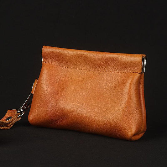 Portable Leather Wallet Jewelry Storage Bag Walnut Coin Purse