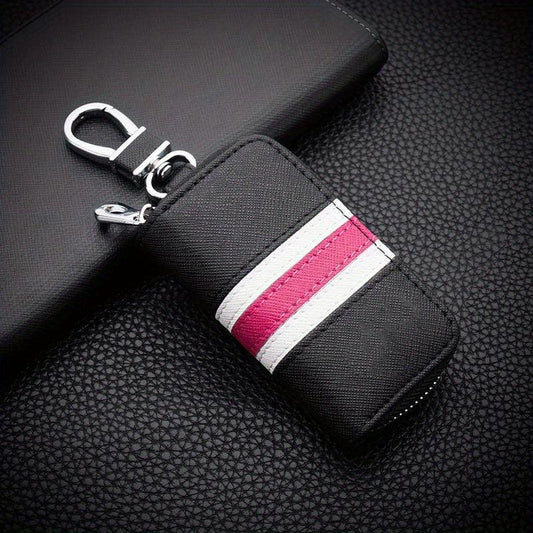 Men's Leather Car Key Holder Zipper Remote Key Bag Holder