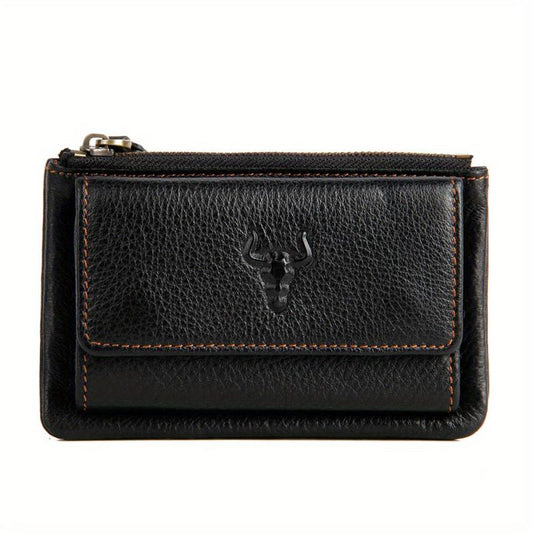 Men's Leather Bull Head Short Wallet Multiple Card Slots Purse