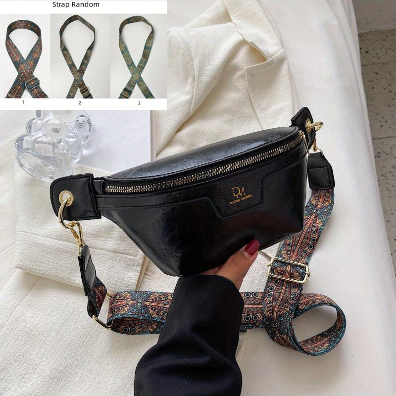Vintage Waist Pack Ethnic Style Crossbody Bag PU Leather Zipper Chest Purse