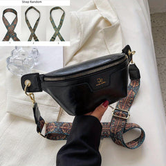Vintage Waist Pack Ethnic Style Crossbody Bag PU Leather Zipper Chest Purse
