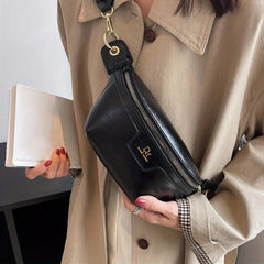 Vintage Waist Pack Ethnic Style Crossbody Bag PU Leather Zipper Chest Purse