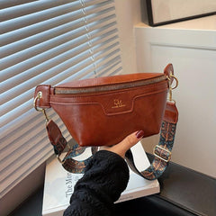 Vintage Waist Pack Ethnic Style Crossbody Bag PU Leather Zipper Chest Purse