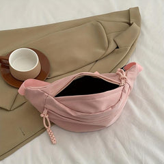 Casual Minimalist Nylon Sling Bag with Zipper