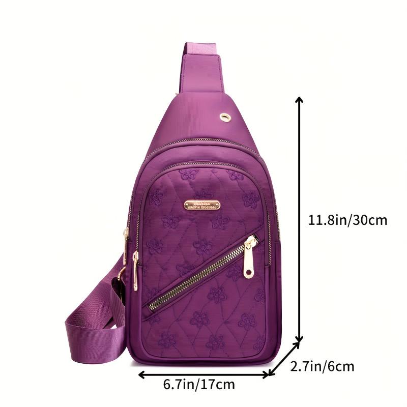 Floral Embroidered Quilted Sling Bag Crossbody Purse