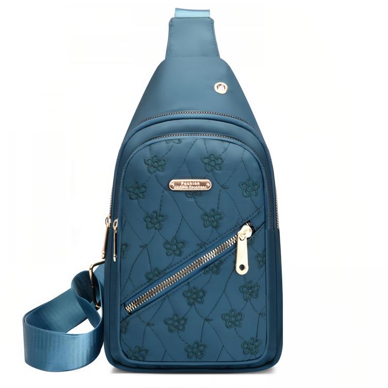 Floral Embroidered Quilted Sling Bag Crossbody Purse