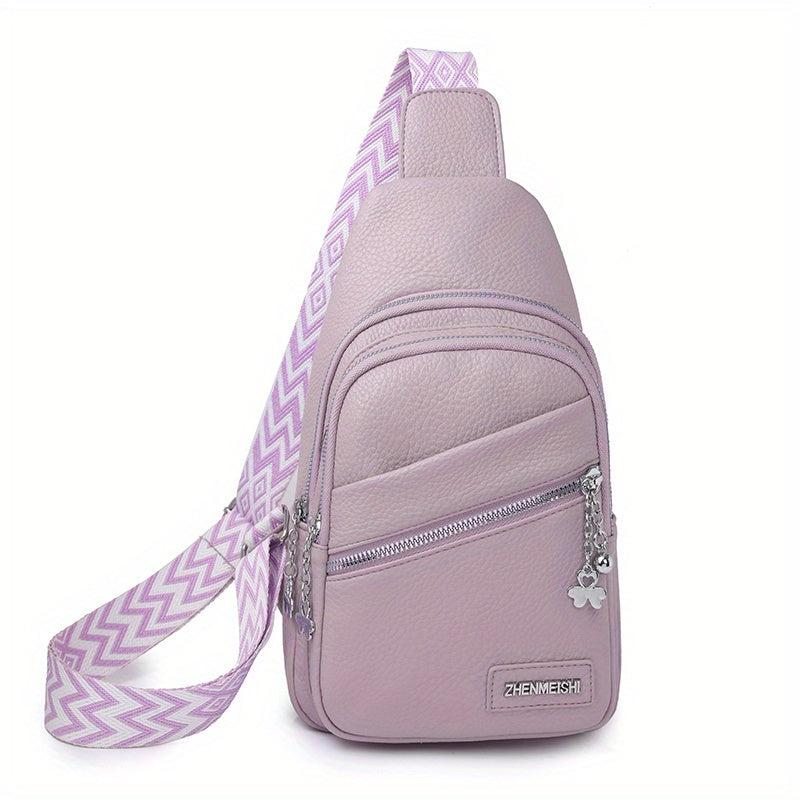 Solid Sling Bag Zipper Crossbody Versatile Purse Wide Strap