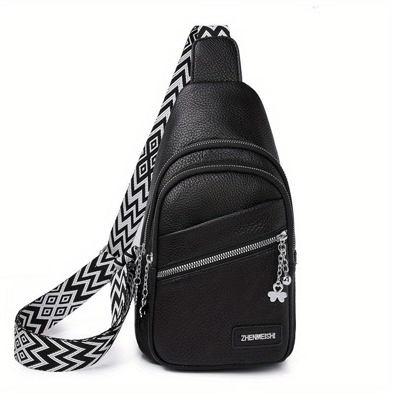 Solid Sling Bag Zipper Crossbody Versatile Purse Wide Strap
