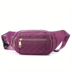 Quilted Solid Zipper Durable Chest Bag Waterproof Nylon Fanny Pack
