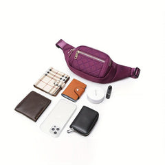 Quilted Solid Zipper Durable Chest Bag Waterproof Nylon Fanny Pack