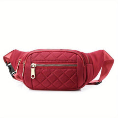 Quilted Solid Zipper Durable Chest Bag Waterproof Nylon Fanny Pack