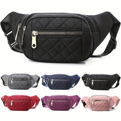 Quilted Solid Zipper Durable Chest Bag Waterproof Nylon Fanny Pack