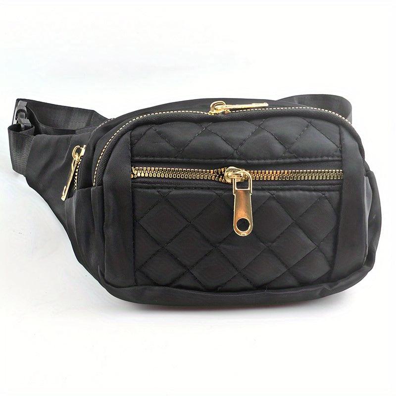Quilted Solid Zipper Durable Chest Bag Waterproof Nylon Fanny Pack