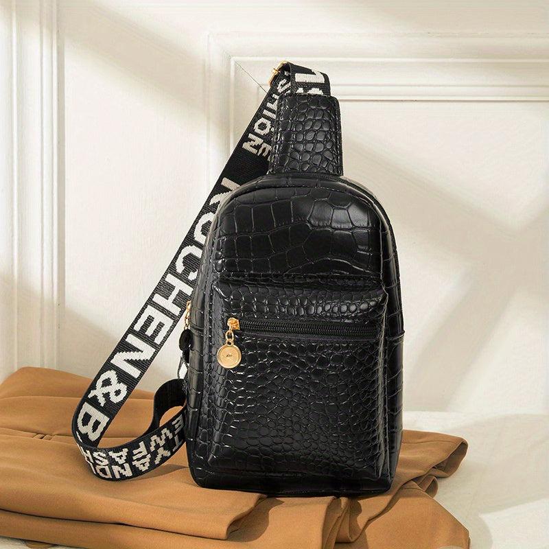 Geometric Pattern Sling Bag with Letter Strap Crossbody Chest Purse