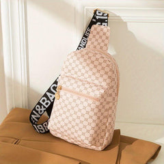 Geometric Pattern Sling Bag with Letter Strap Crossbody Chest Purse