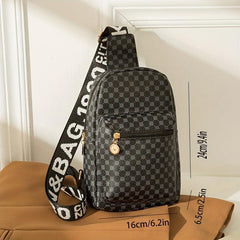 Geometric Pattern Sling Bag with Letter Strap Crossbody Chest Purse